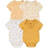 Falianni 4-Pack Short Sleeve Baby Boy Girl Rompers Cartoon New born Unisex 0-12M Infant Clothes