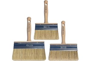 POL BRUSH Set of 3 4, 5, 6 Inch Stain Block Paint Brushes - High European Quality - Natural Bristles - for Home, Wood, Walls, Art, Trim & Furniture - for Acrylic, Oil, Stain, Chalk & Latex Paints