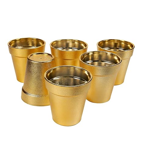 Juvale Plastic Plant Pot 6 Pack Small Flower Pots Flower Pot Planters For Indoor Outdoor Plant Succulent Display Gold 375 X 4 In