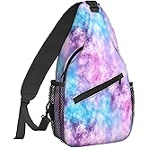 Famame Pastel Blue Pink Tie Dye Sling Backpack Chest Bag Crossbody Shoulder Bag Gym Cycling Travel Hiking Daypack For Men Women