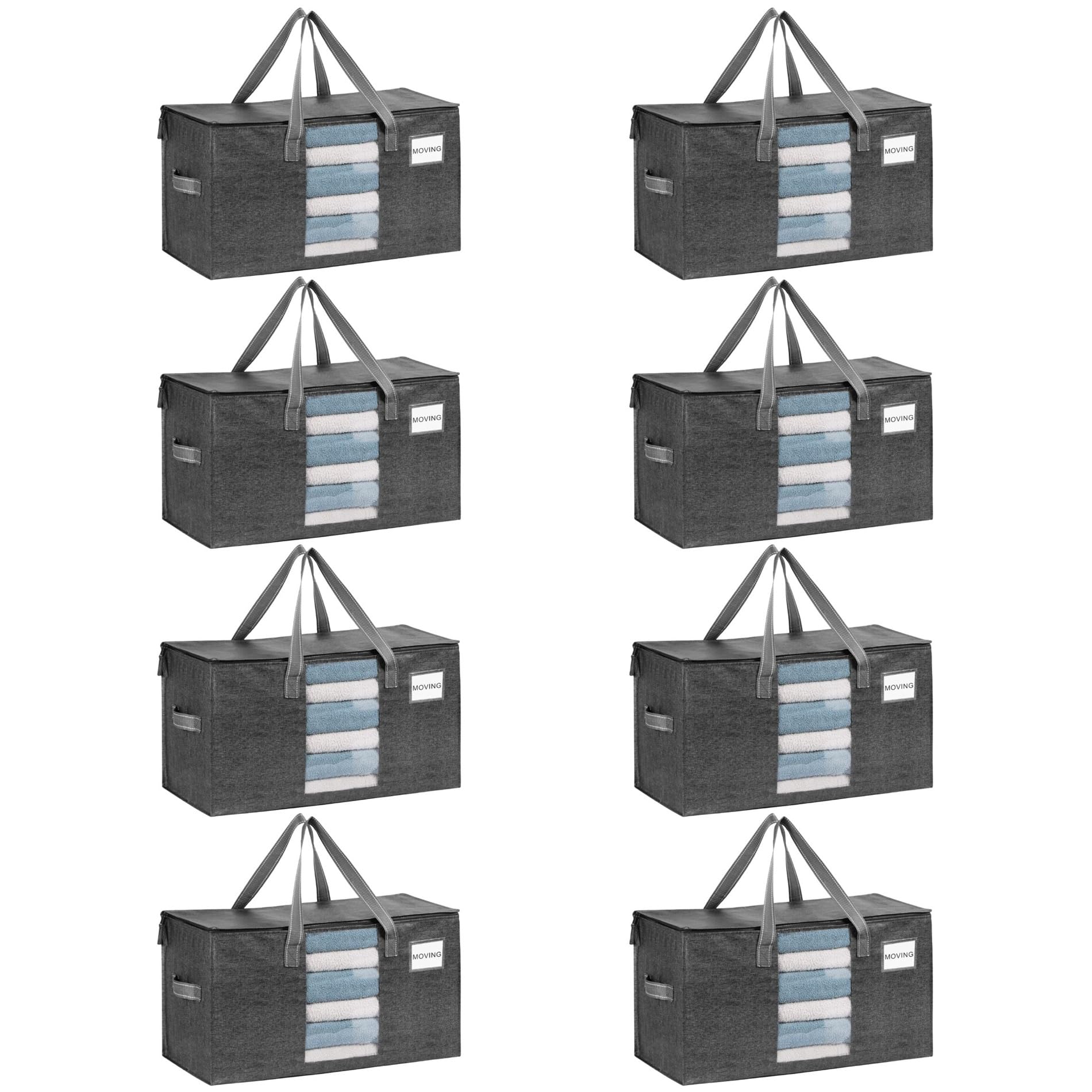 VENO Moving Bags, Pack of 8, Storage Bags with Handles and Zips, Clothes Storage, Moving Boxes, Foldable Storage Boxes, Waterproof Transport Bag (Black, Pack of 8)