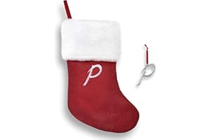 Regent Square 2023 Christmas Stocking & Ornament Set with Fine European Crystals, 18” Monogram Stocking and Silver Plated Monogram Ornament, Xmas Gift Set for Holiday- Letter P
