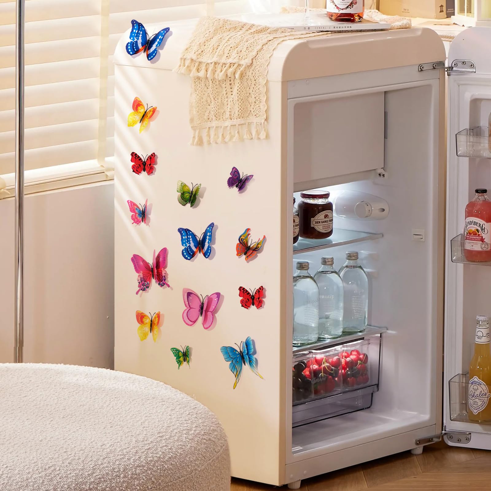 SAOROPEB 3D Butterfly Wall Decor, 24 Pcs Double Layer Butterfly Decorations for Party Decorations Locker Decor Refrigerator Decal, Reusable (Colorful)