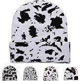 MOUNDHONG Cow Print Beanie Hats for Men Women, Cow Pttern Knit Hat Animal Print Beanies Winter Stretch Knitted Beanie