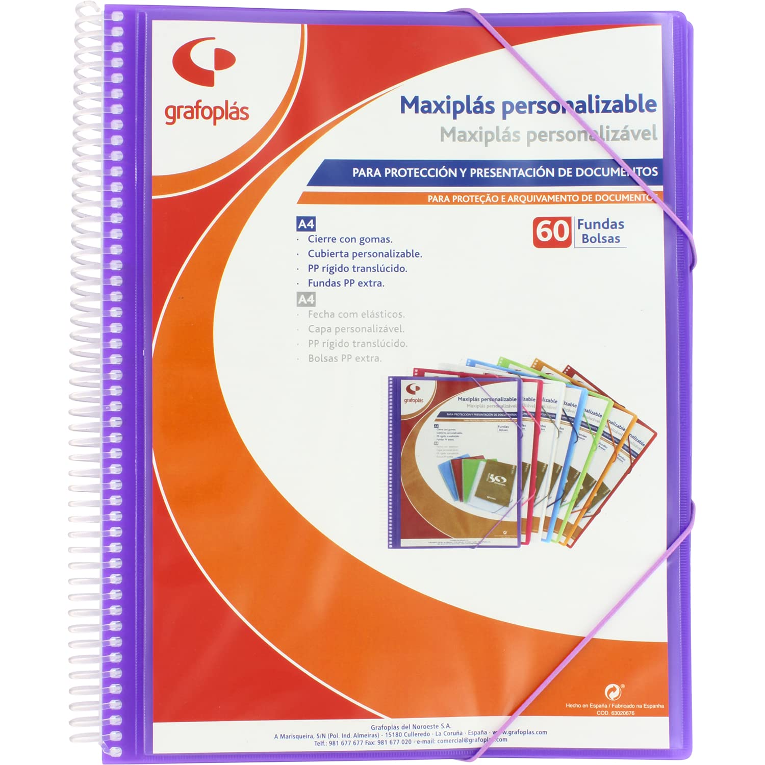 Grafoplás 39846035 Maxiplas Personalised Spiral Folder, 60 Covers, Violet, 30.8 x 24 x 22