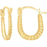 14kt Yellow Gold Womens Patterned U-Shaped Fashion Hoop Earrings