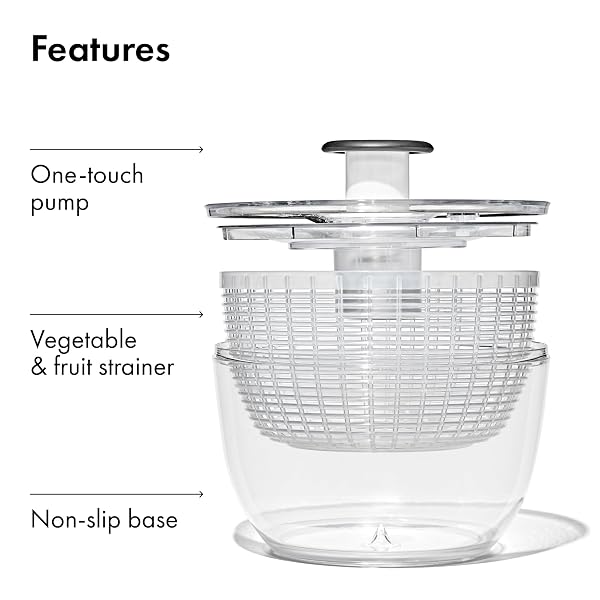 OXO GOOD GRIPS SALAD SPINNER | LETTUCE SPINNER | FRUIT WASHER | FRUIT WASHING BOWL WITH STRAINER | VEGETABLE CLEANER | SALAD CLEANER | LETTUCE WASHER | 6.22 QUART CAPACITY