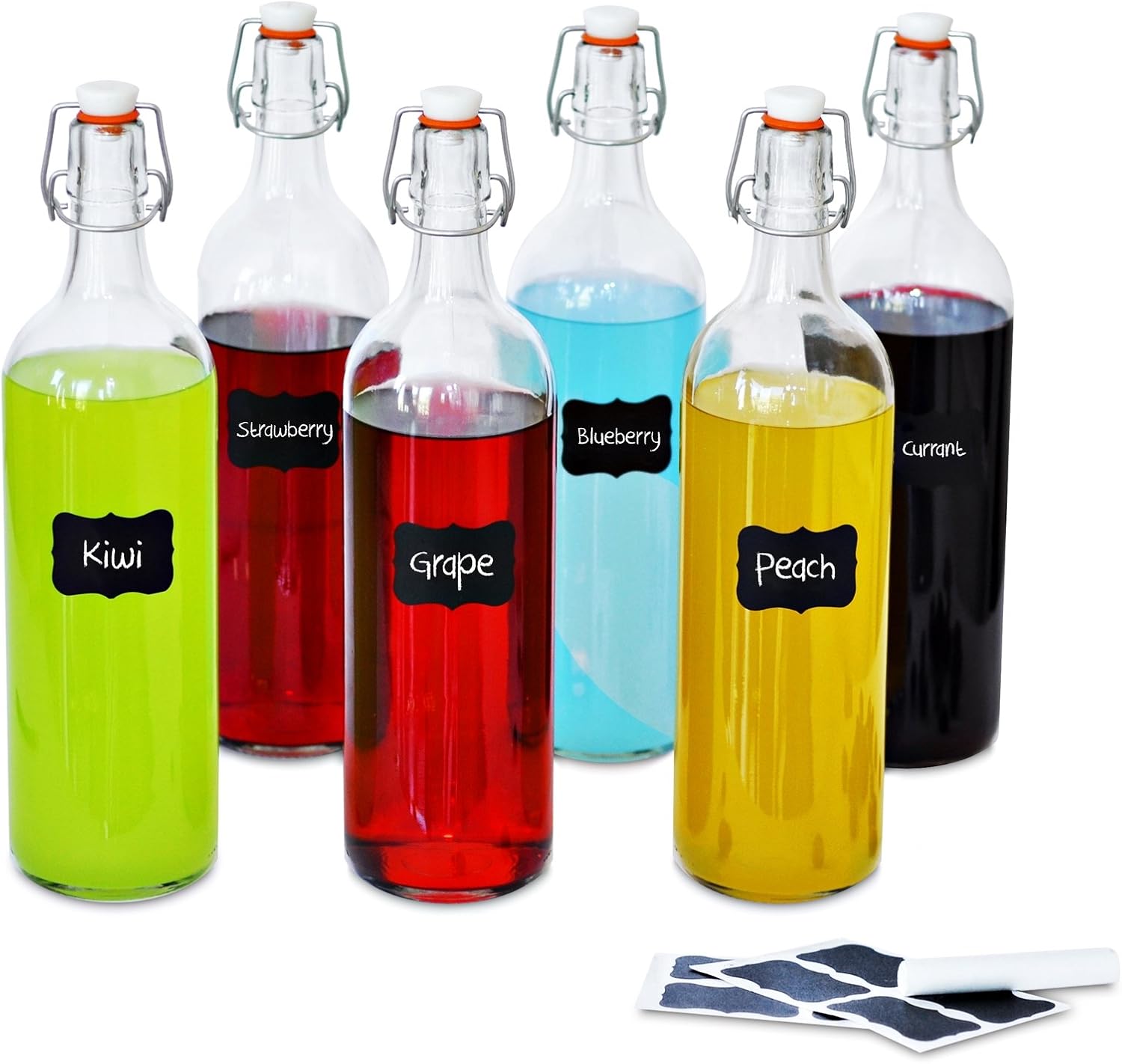 LUXFUEL Set 24 Bottiglie In Vetro Da 510 Ml Con Tappo Acciaio Inox – A Prova Di Perdite, Senza BPA, Per Succhi, Acqua, Kombucha, Con Spazzola Inclusa