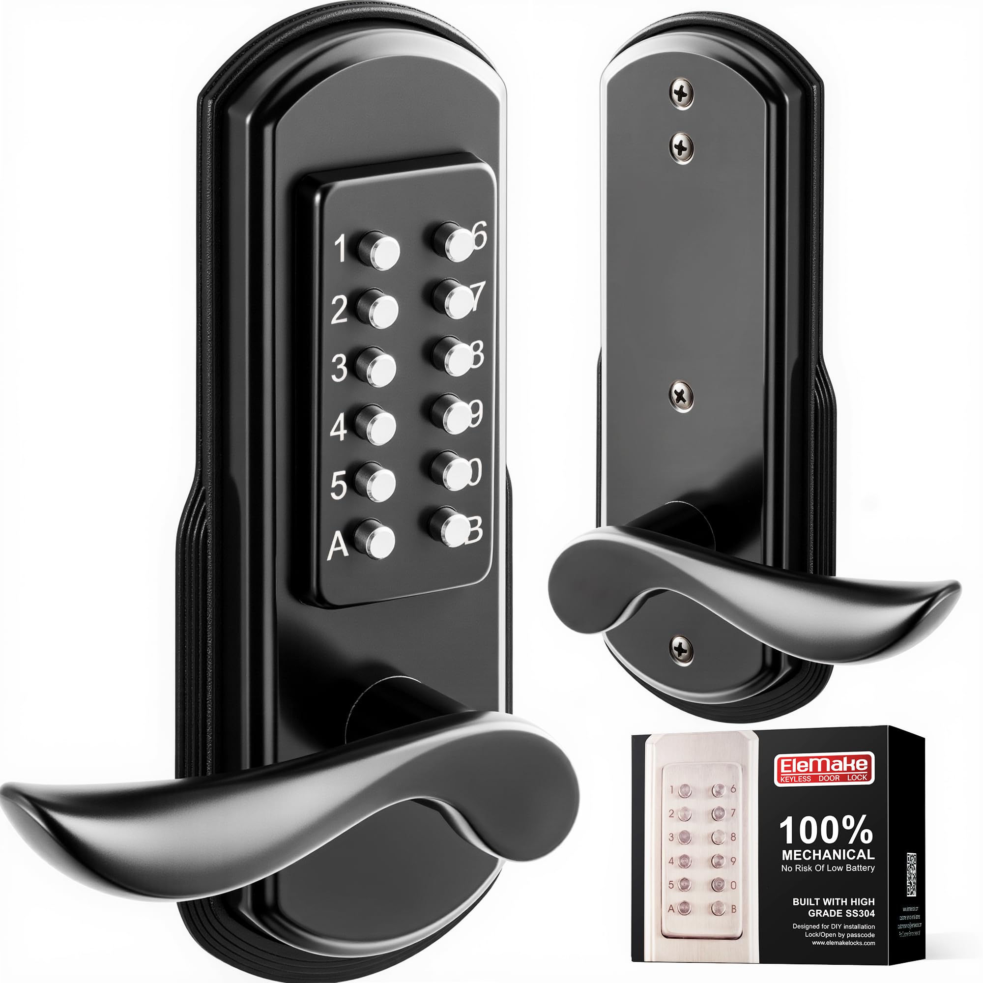 Photo 1 of Elemake Mechanical Door Lock with Handle, Left Handed Keyless Entry Door Lock with Keypad, Combination Door Lever Lock - Not Deadbolt
