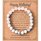 Happy Birthday Gifts Bracelet for Women Mom Daughter Bff Bead Bracelet with Engraved Bday Gift Card Birthday Presents for Women Ladies Birthdate Bracelet Accessories Gifts for Friend Female Couple Wife
