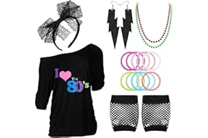 Z-SHOP 80s Outfits Costume Accessories for Women,I Love 80's Print Off Shoulder T-Shirt for 80s Costumes
