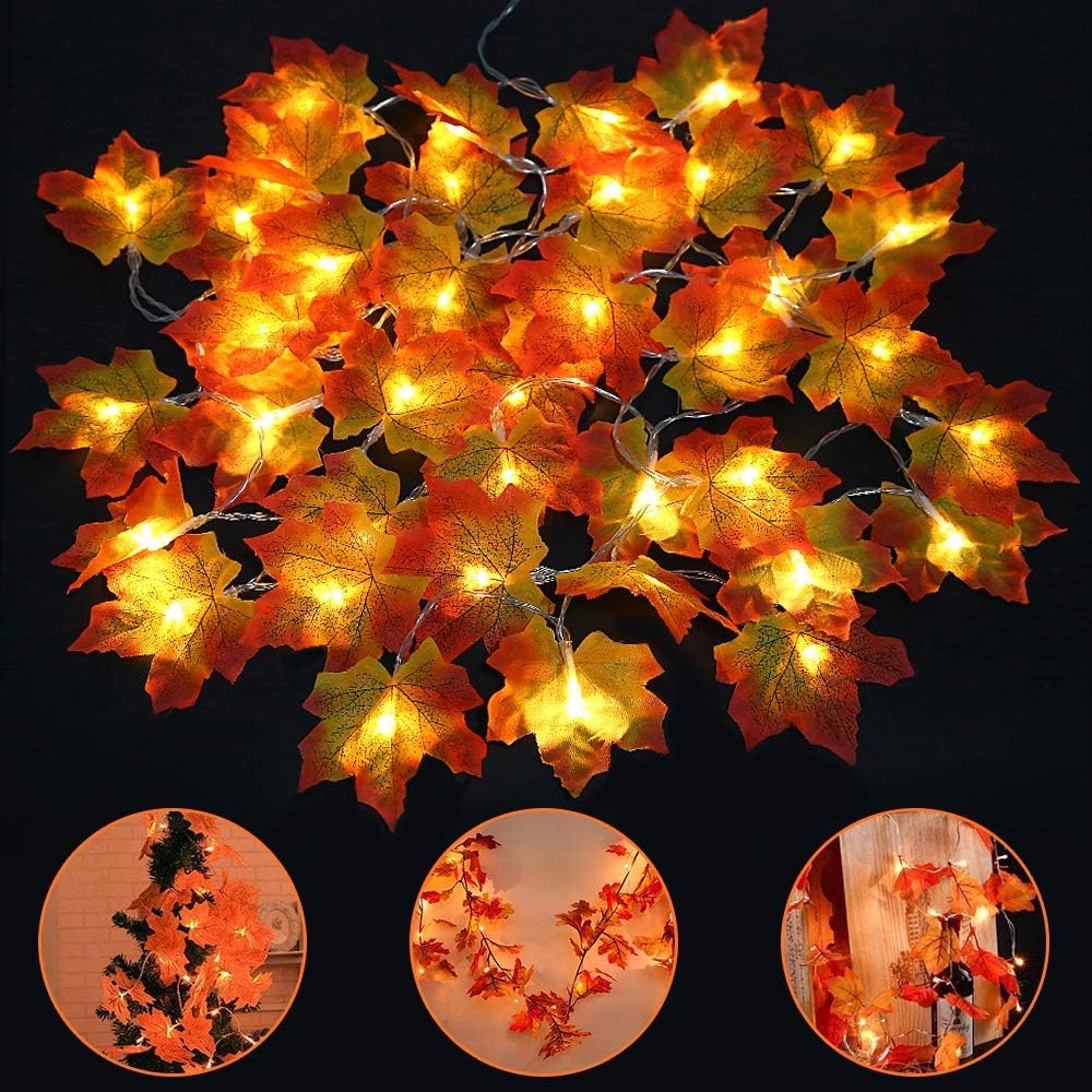 VegenaEtmury 40 LED Maple Leaf Fairy Lights,4M Maple Leaf String Lights,Christmas Lights Battery Operated Indoor Outdoor Decoration for Festive Party Scene Layout Balcony Terrace Living Room