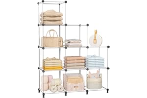 Neprock Closet Organizer, 9 Cube Closet Organizers and Storage,DIY Closet Storage Shelves, Clothes Storage Organizer for Kids, Closet, Bedroom, Bathroom, Office(Transparent White)