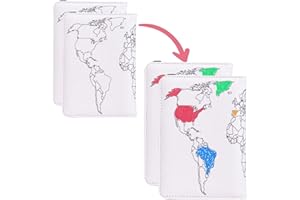 TIP PERK 2 Pack Paint-Over World Map Passport Holder - RFID Blocking Passport Cover & Vaccine Card Holder Combo, Passport Wallet, Passport Case, Passport Book Holder, Airport Travel Accessories