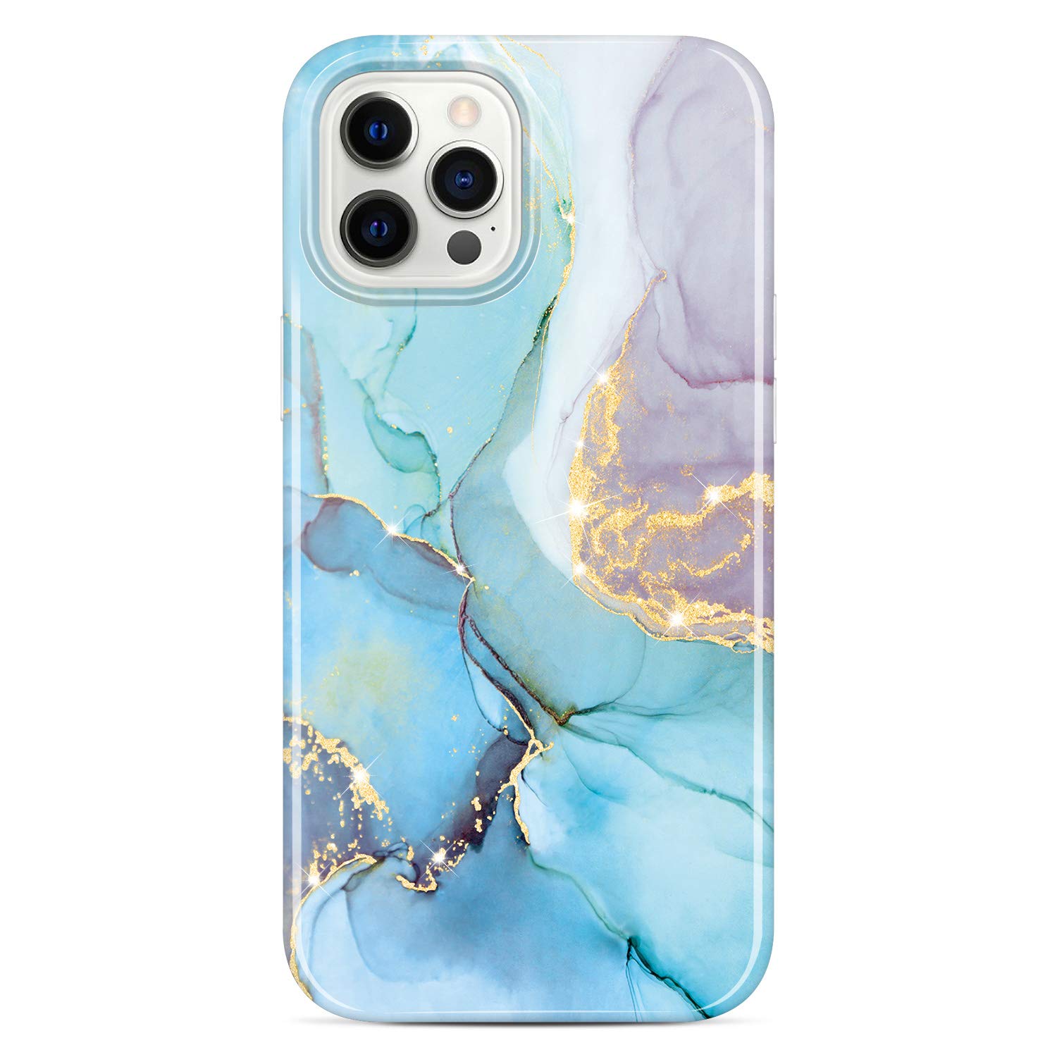 JIAXIUFEN Gold Sparkle Glitter Case Compatible with iPhone 12 and iPhone 12 Pro Marble Design Slim Shockproof TPU Soft Rubber Silicone Cover Phone Case 6.1 inch 2020 Mint Purple — image 1