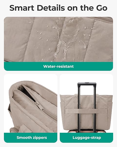 BAGSMART TOTE BAG FOR WOMEN, 2 SET PUFFER TOTE BAG WITH ZIPPER, QUILTED NURSE HANDBAGS FOR WORK TRAVEL COLLEGE, GREEN