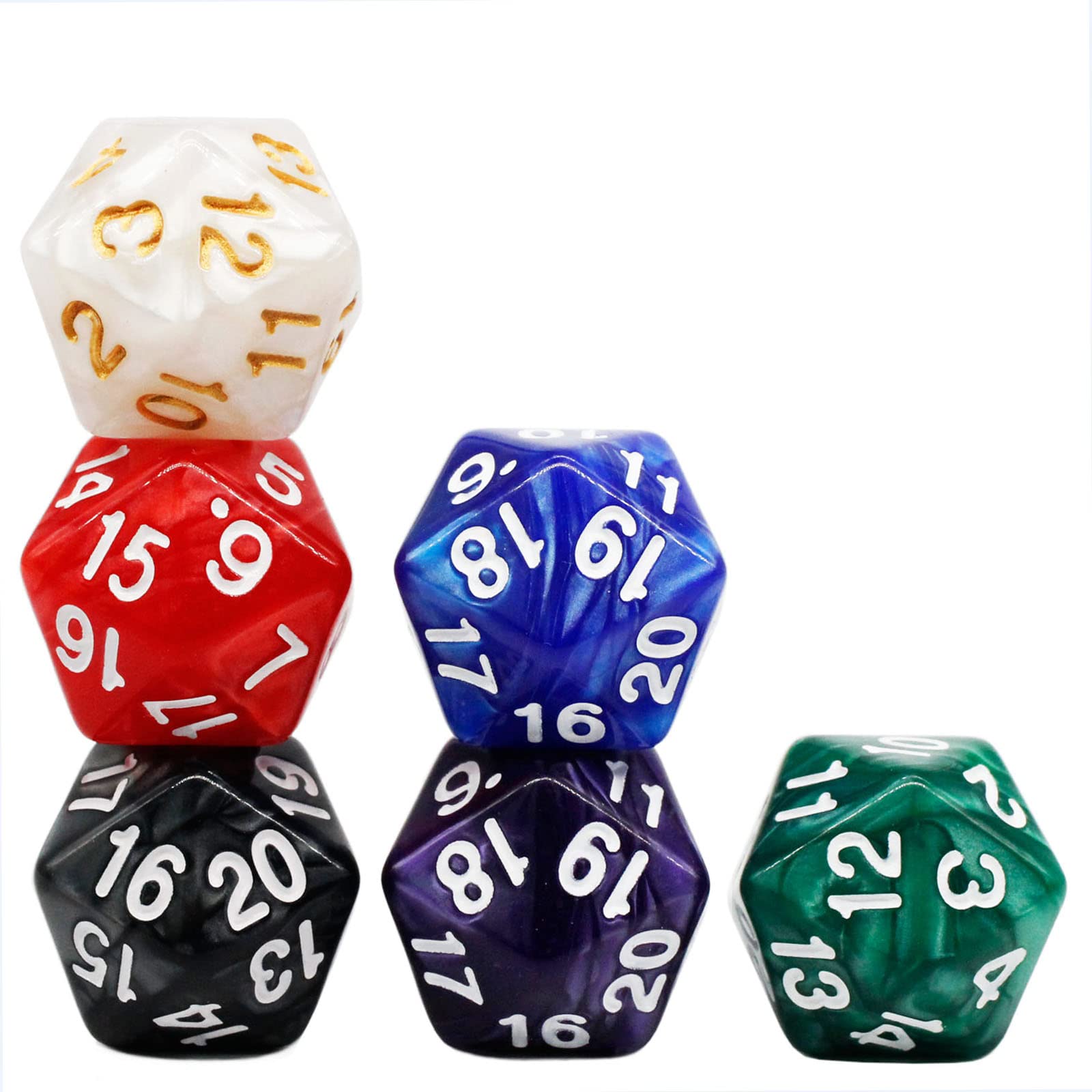 Photo 1 of 6 Pieces D20 Polyhedral Dice,20 Sided DND Dice,22mm Large Pearl Mixed Color Dices Assortment D20 Dice,20 Sided Cube D&D Dice Set for Dungeons and Dragons, RPG, MTG Table Games(6 Colours)
