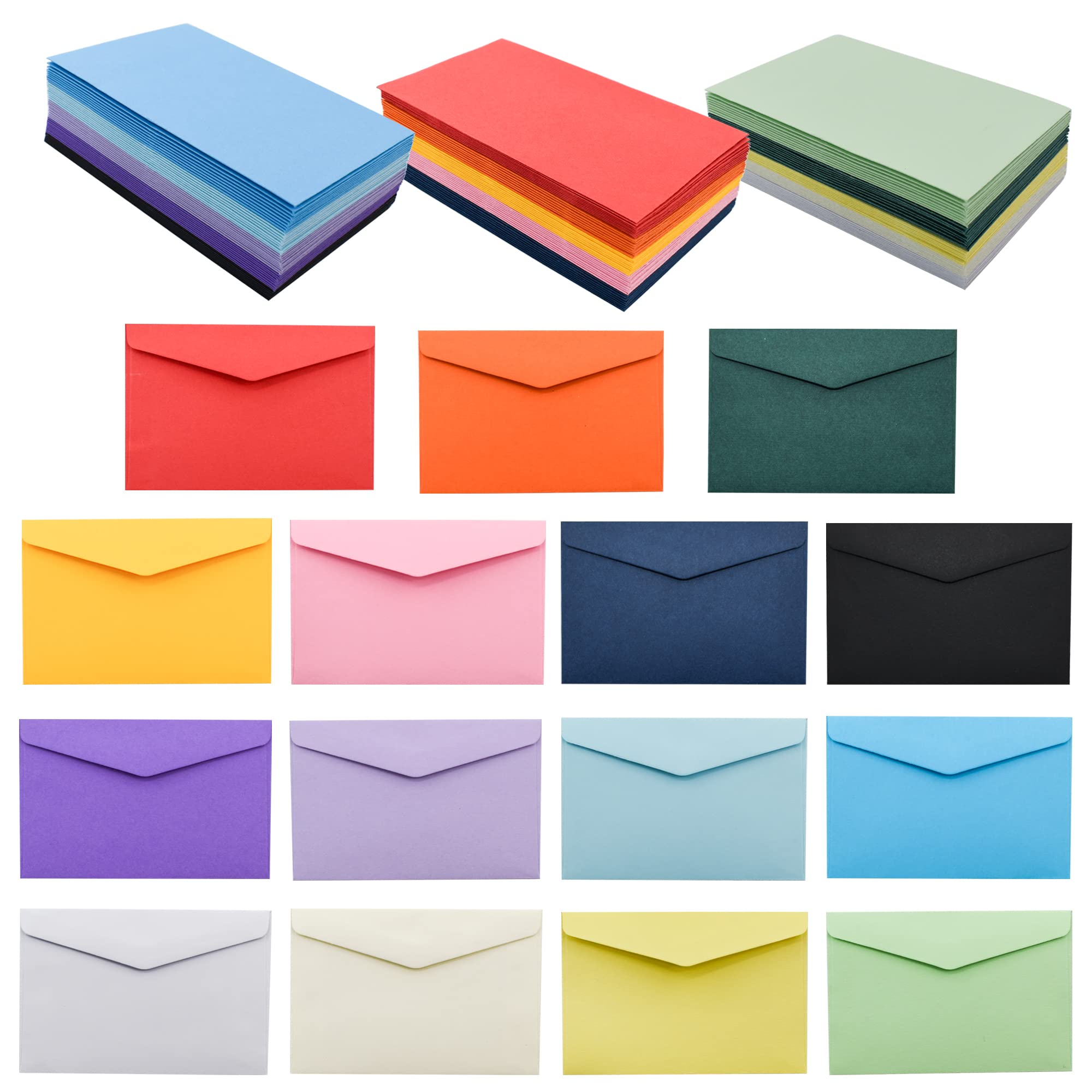 VANRA 150 Pack Mini Envelopes - 15 Assorted Colors for Gift Cards, Business Cards & More (4x2.7 in)