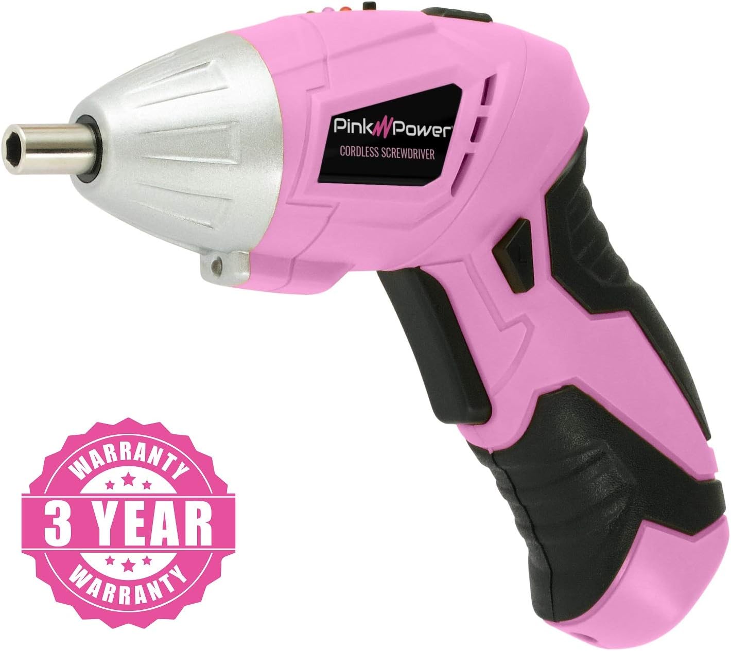Pink Power PP481 3.6 Volt Cordless Electric Screwdriver Rechargeable Screw Gun & Bit Set for Women - LED light, Battery Indicator and Pivoting Head: Home Improvement