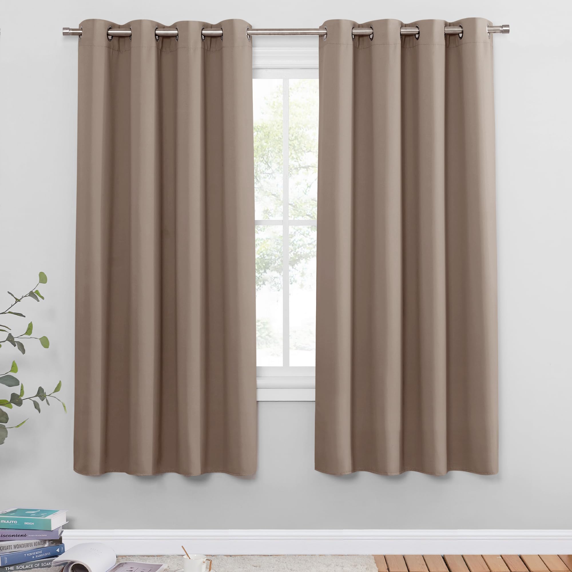 PONY DANCE Blackout Window Curtain - Thermal Insulated Soundproof Solid Curtain 2 Panels, Window Treatment for Bedroom, Office, Caravan, Apartment, 46x72 Inch, 2 Panels, Light Putty — image 1