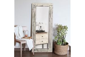 NeuType Rustic Full Length Mirror, 58" x 24" Vintage Wood Framed, Wall Mirror Rectangle Hanging or Leaning Against Wall Dressing Mirror,Farmhouse Decor for Bedroom Living Room, Retro White