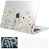 G JGOO Compatible with MacBook Air 15 inch Case 2025 2024 2023 Release M4 A3241 M3 A3114 M2 A2941, Clear Protective Plastic Hard Shell Case + Keyboard Cover + Screen Protector, Garden Flower