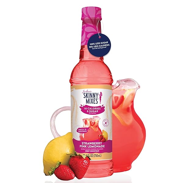 JORDAN’S SKINNY MIXES SUGAR FREE SYRUP, STRAWBERRY PINK LEMONADE, FRUIT FLAVORED WATER ENHANCER, DRINK MIX ICED TEA, LEMONADE, DRINKS, LOW CALORIE WATER FLAVORING, DAIRY & GLUTEN FREE, KOSHER, 25.4 FL OZ