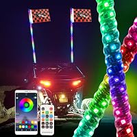 Ehaho 2-Pack 3FT LED Whip Lights With APP & Remote Control - RGB Spiral Chasing Lights For UTV, ATV, RZR, SXS, Can-Am