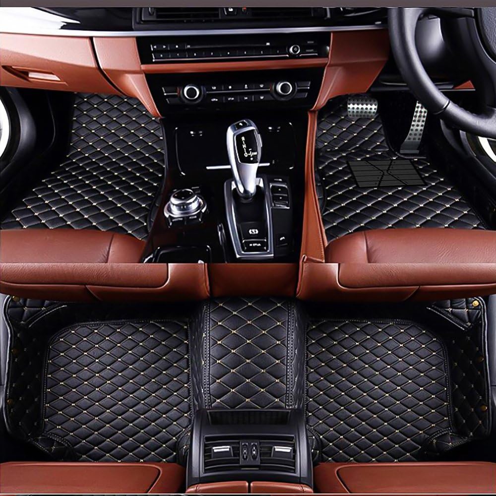 VEMAT XPE Leather 5D Car Floor Mat Waterproof Carpet with Full Surround Custom Made for Porsche Cayenne 2011-2017 (Black with Beige stitching)