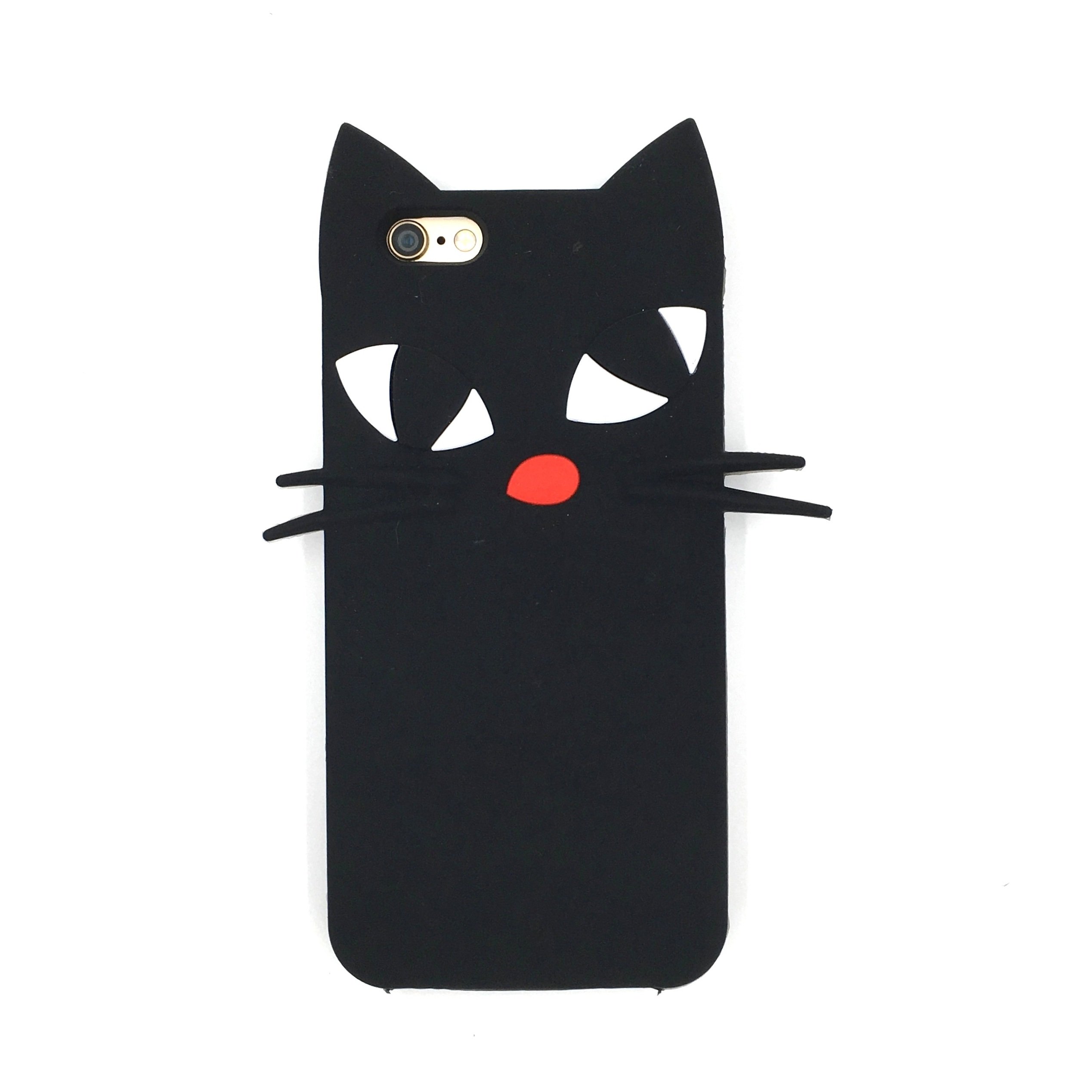iPhone 6S Plus Case, MC Fashion Cute 3D Black Cat Silicone Phone Case for Apple iPhone 6S Plus and iPhone 6 Plus (Red Nose Cat)