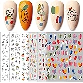 TailaiMei 12 Sheets Abstract Nail Art Stickers, Graffiti Fun Self-Adhesive Nail Decals, Minimalist Art Nail Decoration for Women