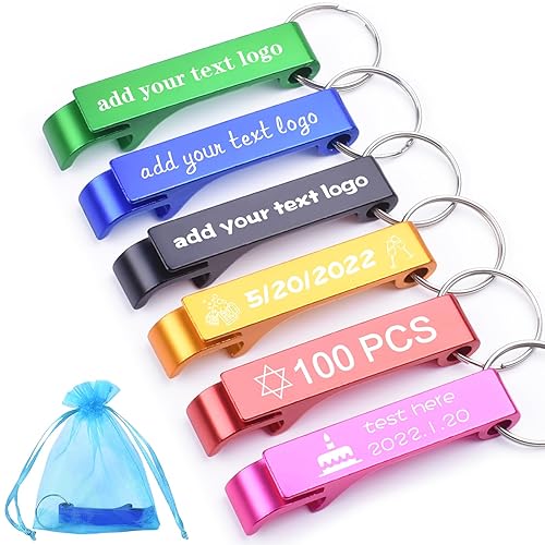 100pcs Personalized Bottle Opener Keychain Bulk, Custom Text/Logo