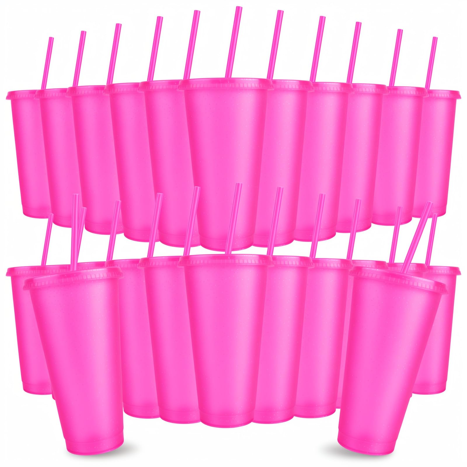 Photo 1 of ZILAMGOO 24 Pcs 24 oz Reusable Glitter Cups with Lids and Straws Plastic Party Favor Cups Iced Coffee Cup Reusable Straw Cup for Party Birthday Events Supplies