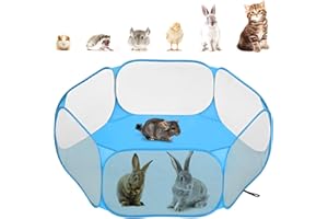 Pawaboo Small Animals Playpen, Waterproof Small Pet Cage Tent with Strong Steel Wire Frame, Portable Outdoor Yard Fence for Chick/Kitten/Puppy/Guinea Pig/Rabbits/Hamster/Chinchillas, Blue