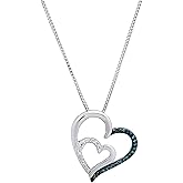 Dazzlingrock Collection 0.10 Carat Round Blue & White Diamond Women Double Heart Pendant, Sterling Silver