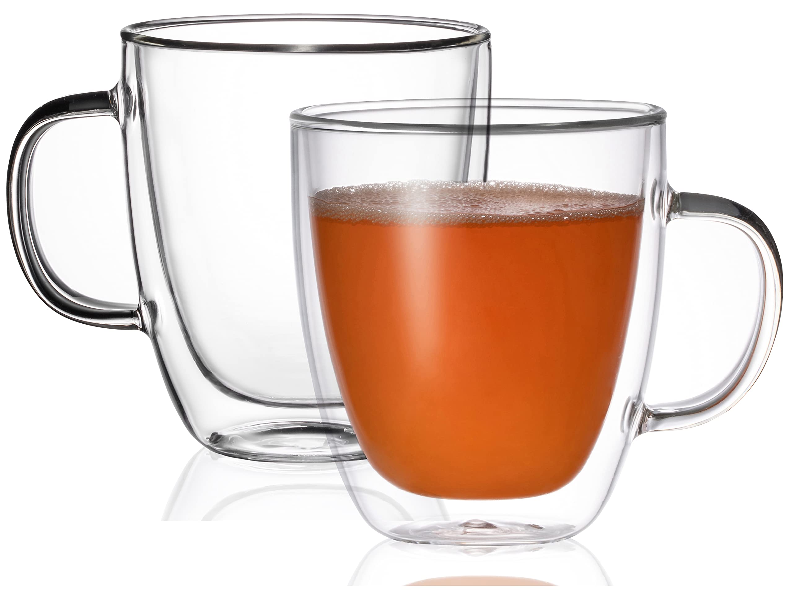 BothEarn Large Clear Coffee Mug Set of 2-19 Ounce (560 ml) Bistro Double Wall Jumbo Mug with Large Handle - Great for Latte, Cappuccino and Juice, BE026