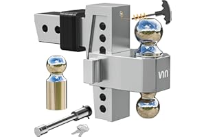 VNN Adjustable Trailer Hitch - 6 Inch Drop Hitch 2.5 Inch Receiver Interchangeable 3 Solid Ball Mount 1-7/8", 2", 2-5/16"(18,500 LBS GTW), Heavy Duty Aluminum with Pads and Locking Sets, Silver