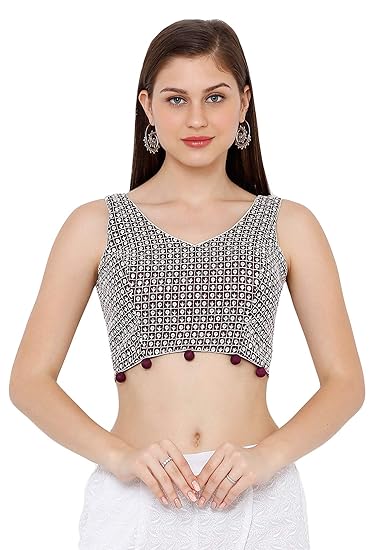 Women's Wine Embroidered Cotton Readymade Saree Blouse