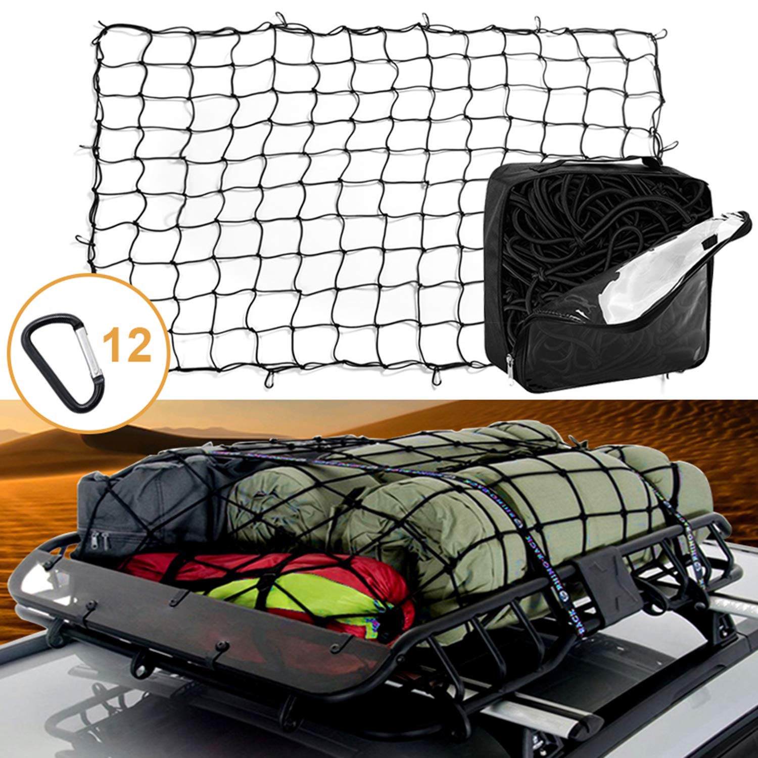 3'x4' Latex Bungee Cargo Net Stretches to 6'x8' Heavy Duty