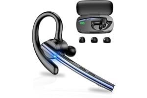 New Bee Bluetooth Headset V5.1 Bluetooth Earpiece Dual Mic with 500mAh Charging Case 72H Talk Time Wireless Hand-Free Headsets with Mute Button for Cell Phone Calls Driving Computer Work
