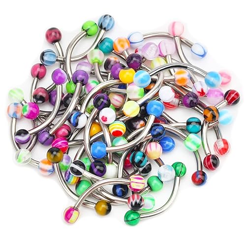 CrazyPiercing Colorful Acrylic Ball Stainless Steel Curved Bar