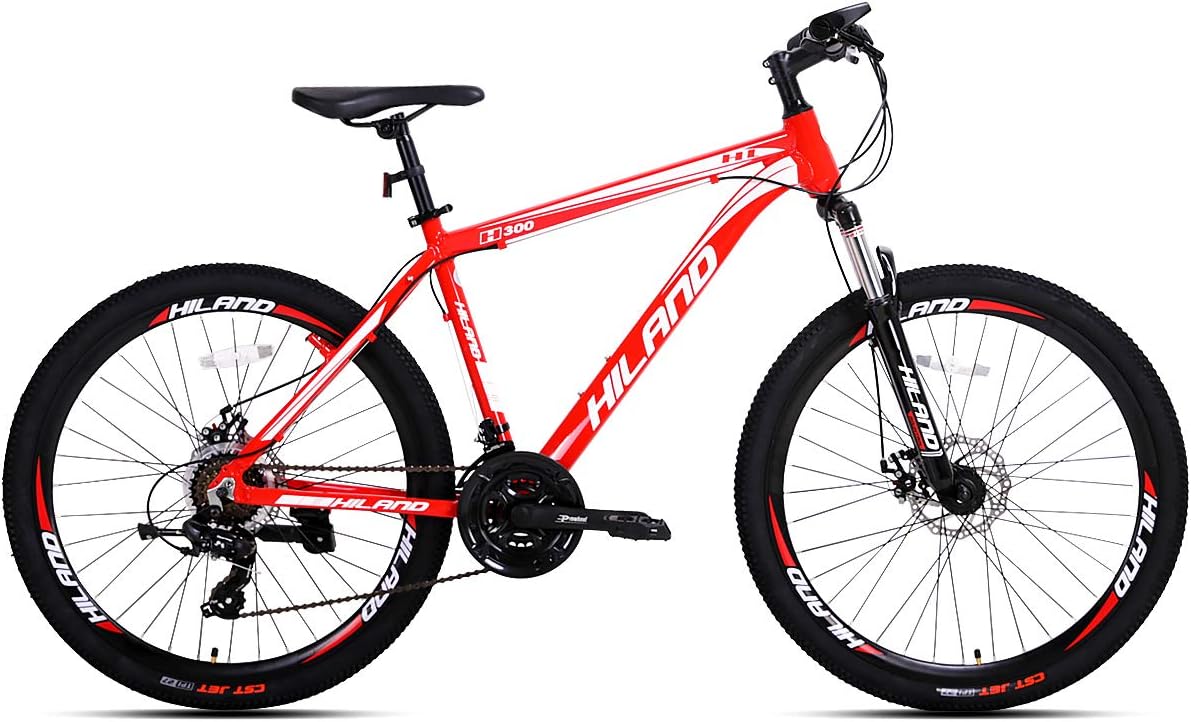 Hiland 26'' Aluminum Mountain Bike with Quick Release Wheels Disc-Brake Kickstand 24 Speeds,16.5/18 /19.5 Frame Size