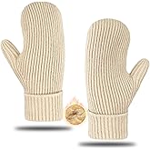 lifwimner Winter Mittens Gloves for Women Warm Thermal Fleece Lining Thick Knit Soft Cozy Wool Mittens Gifts for Cold Weather
