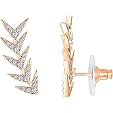PAVOI 14K Gold Plated Cubic Zirconia Ear Crawler Earrings - Faux Diamond Arrow Ear Climber Fashion Earrings for Women