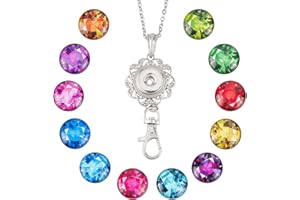 SUNNYCLUE 1 Box 12 Styles Snap Button Lanyard ID Badge Lanyards Cute Colorful Imitation Birthstone Charms Badges Holder Stain