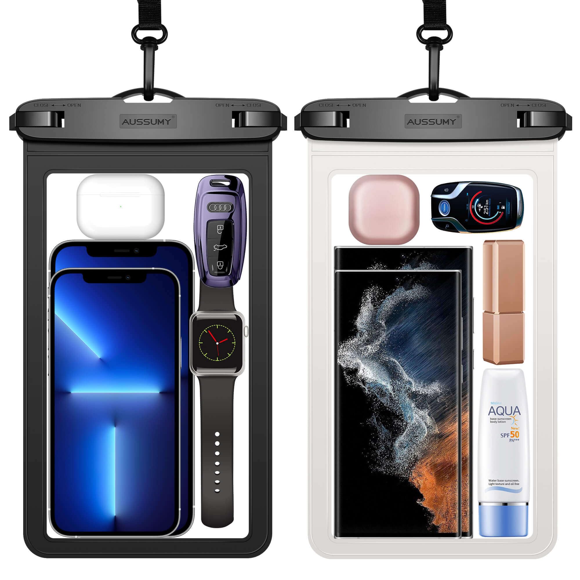 XL Large Waterproof Cell Phone Pouch - 2 Pack Underwater Clear Phone Holder Protector - Universal Water Proof Dry Bag Case with Neck Lanyard for iPhone, Samsung Galaxy, Beach, Swimming Pool