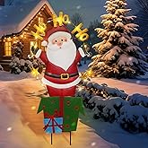 Solar Christmas Lights Outdoor Garden Stakes, 30in Metal Santa Claus Yard Signs with LED String Lights, Waterproof Christmas Decor for Xmas Lawn Pathway Patio Party Winter (Santa Claus)