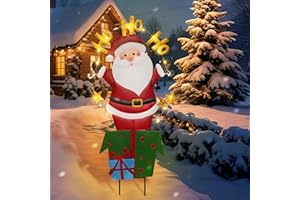 AMADECOHOME Solar Christmas Lights Outdoor Garden Stakes, 30in Metal Santa Claus Yard Signs with LED String Lights, Waterproof Christmas Decor for Xmas Lawn Pathway Patio Party Winter (Santa Claus)