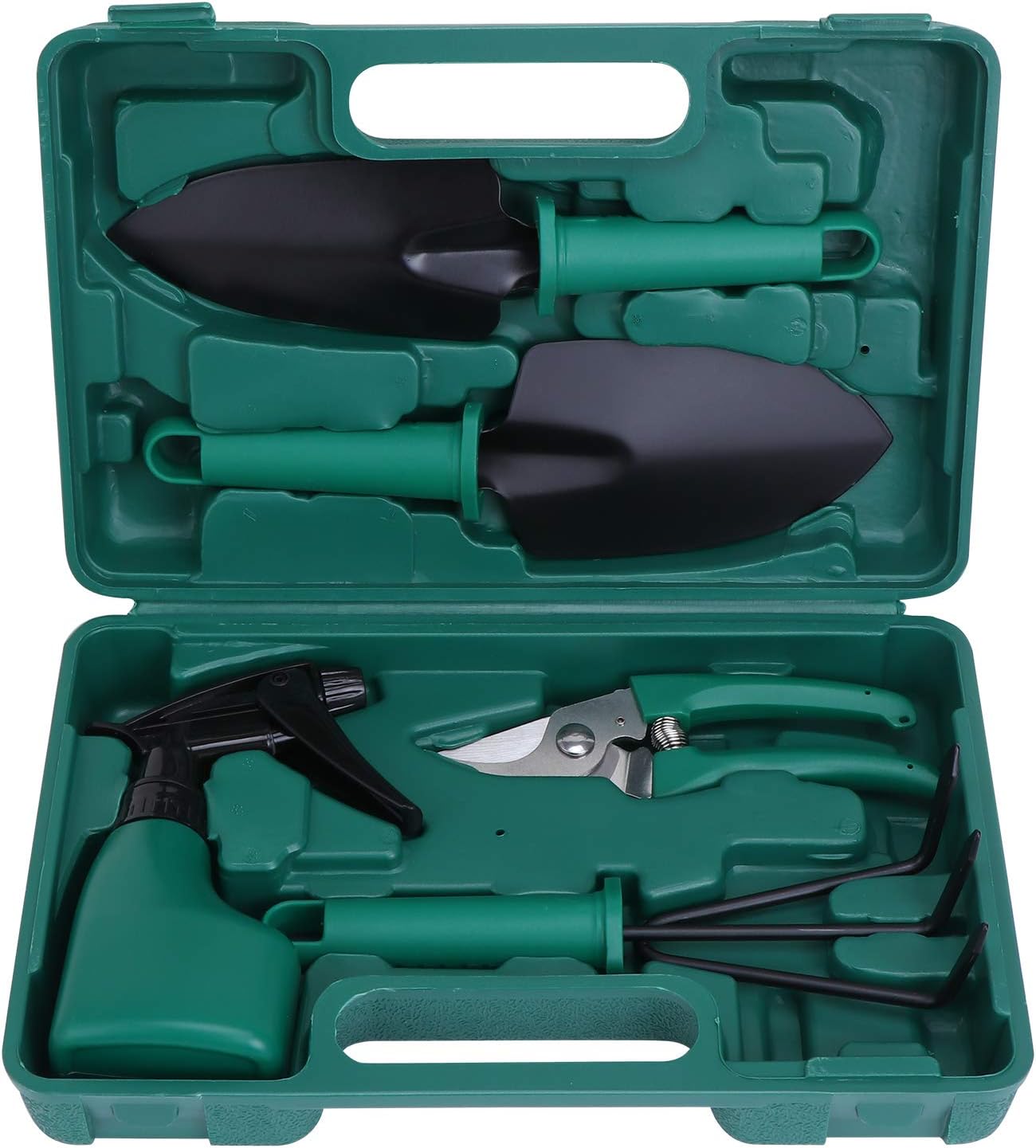 KEESIN 5 PCS Garden Hand Tools Set,Planting Kit,Garden Work Tool with Carrying Case,Ergonomic Handle Gardening Work Set,Gift for Gradenring Lovers(Green)