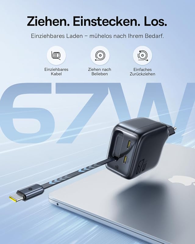 Enercore USB C Ladegerät 67W, GaN Schnellladegerät mit Kabel